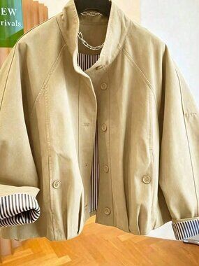 Yellow Casual Women's Stand Collar Jacket
